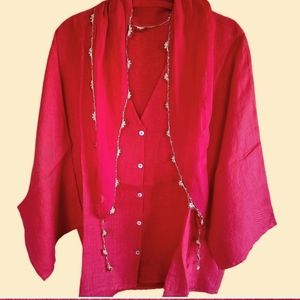 Just in from Italy 🇮🇹 Linen Blouse  Soft Watermelon Red Size XL Brand New
